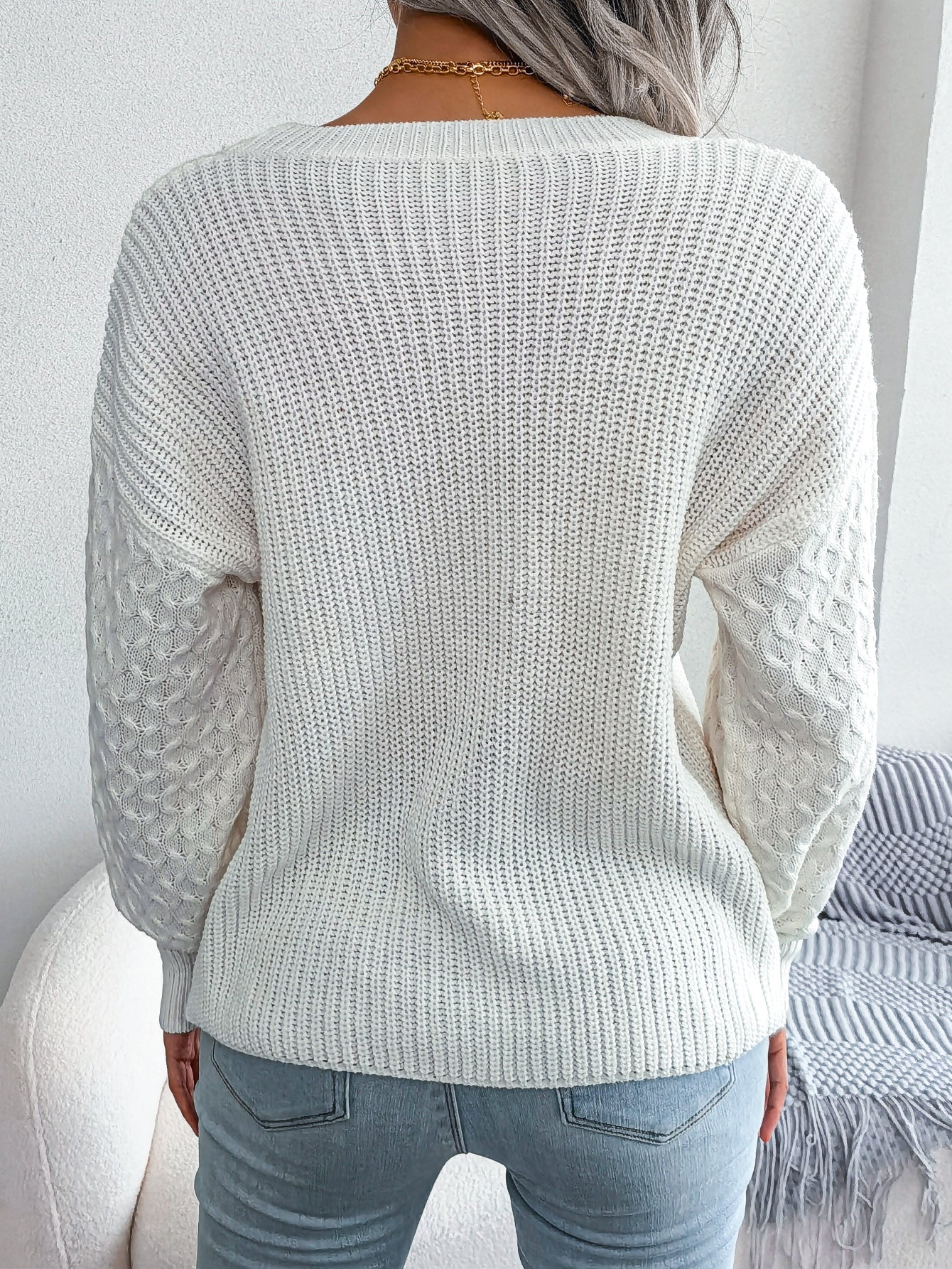 Casual Lantern Sleeve Knitted Sweater