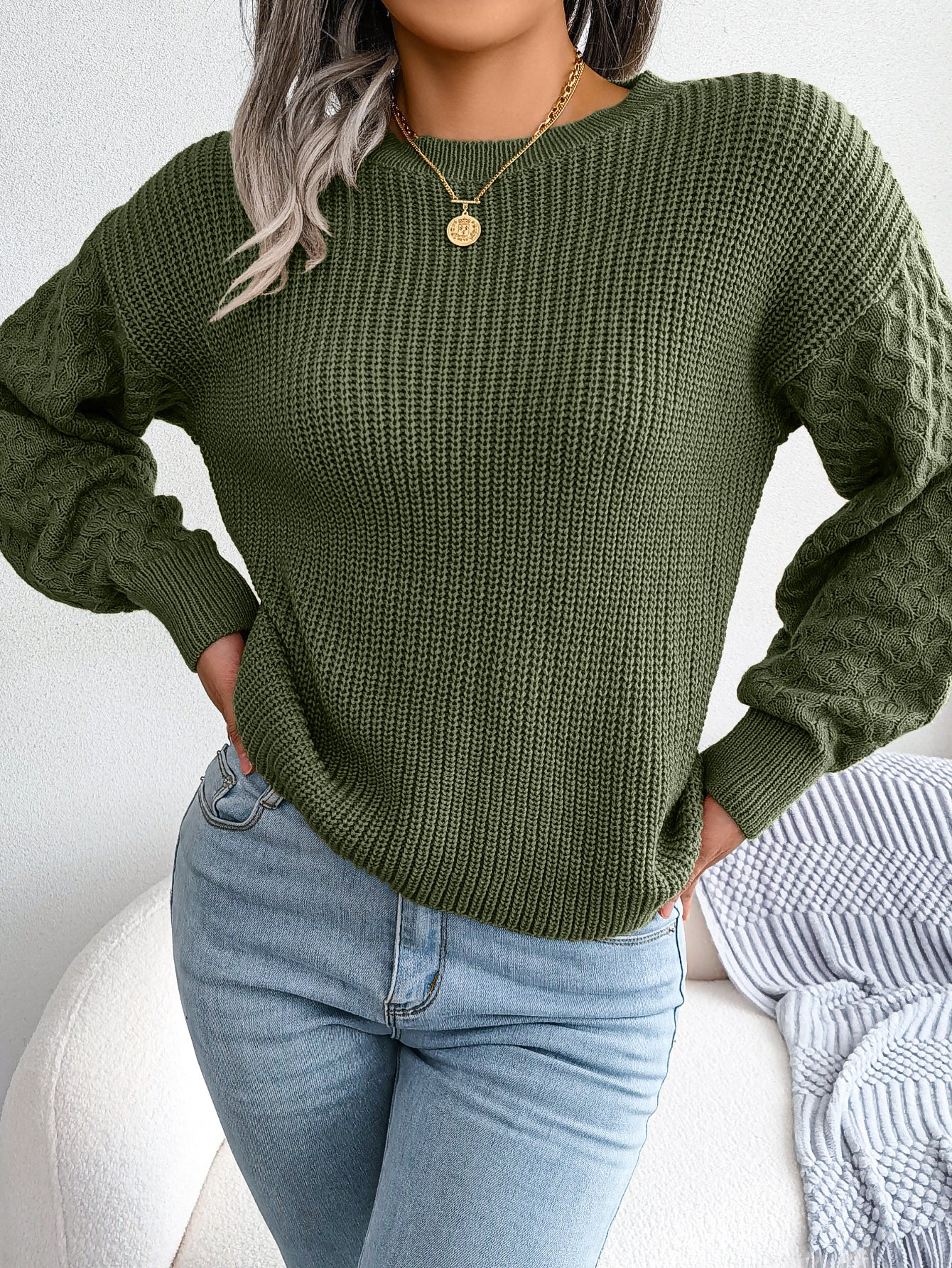 Casual Lantern Sleeve Knitted Sweater