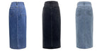 High Slit Denim Skirt Women's Washed Solid Color Midi Skirt