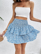 European And American Summer Smocking Slim Fit Floral Short Skirt