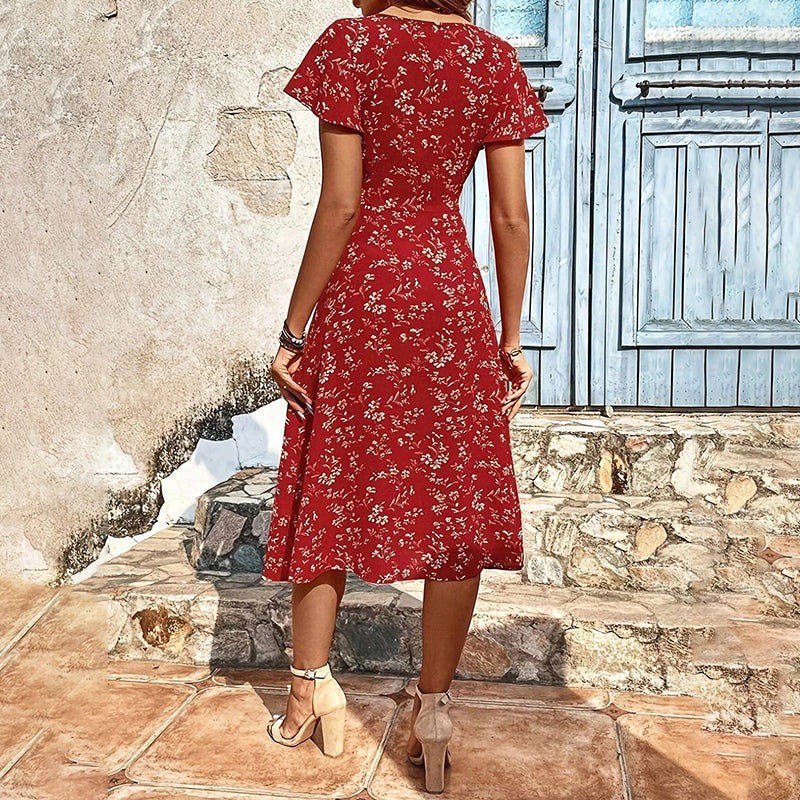 Summer Floral Print Maxi Dress Women Button Up Split Long Flowy Bohemian Beach Party Dresses