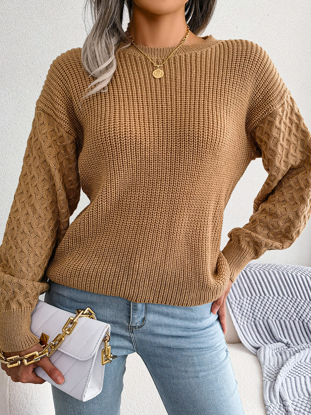 Casual Lantern Sleeve Knitted Sweater