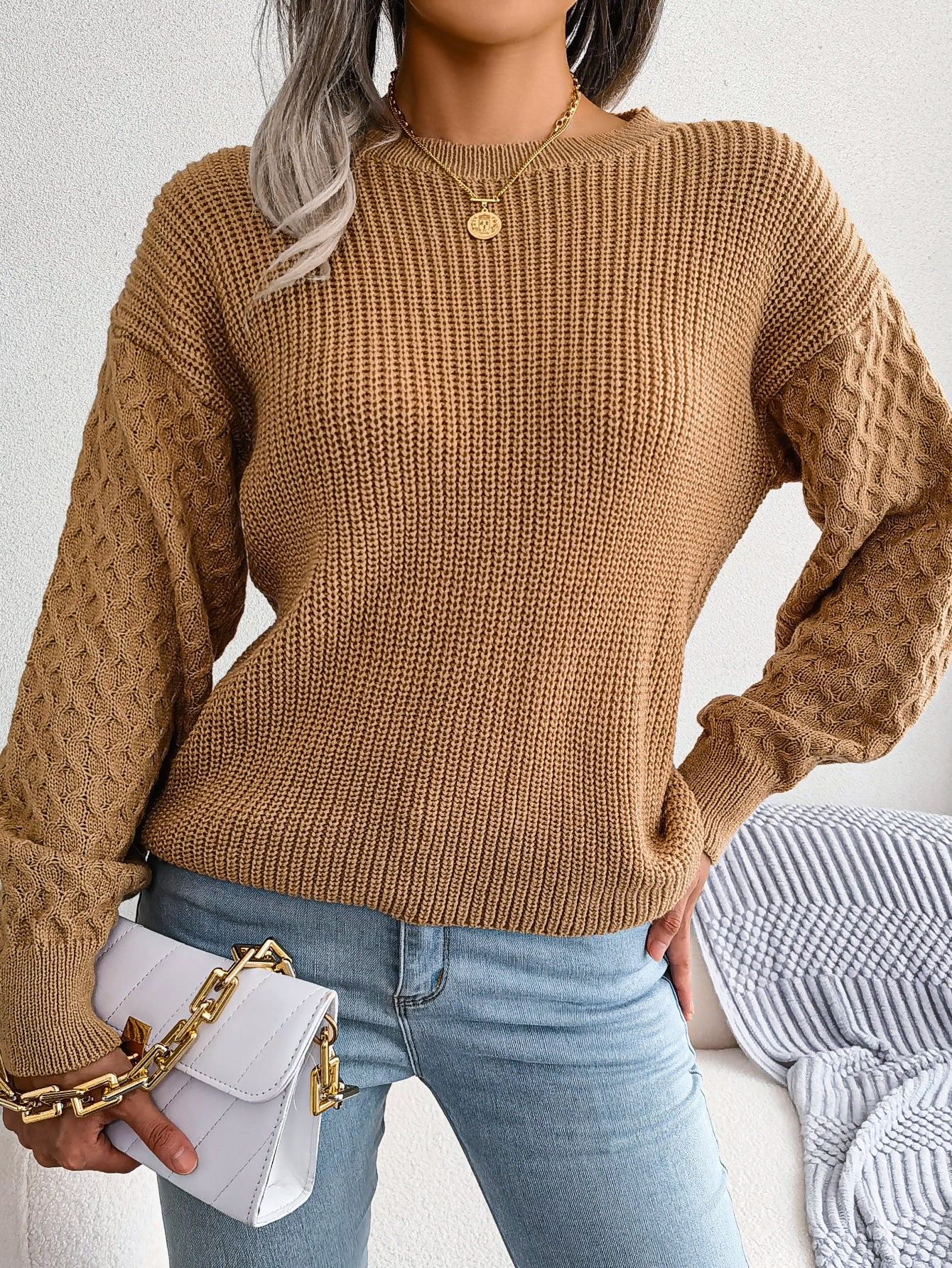 Casual Lantern Sleeve Knitted Sweater