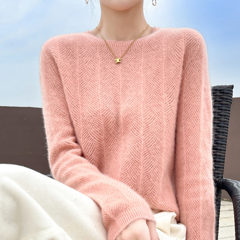 Pure Wool Round Neck Sweater Women's Hollow Top