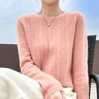Pure Wool Round Neck Sweater Women's Hollow Top