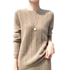 Pure Wool Round Neck Sweater Women's Hollow Top