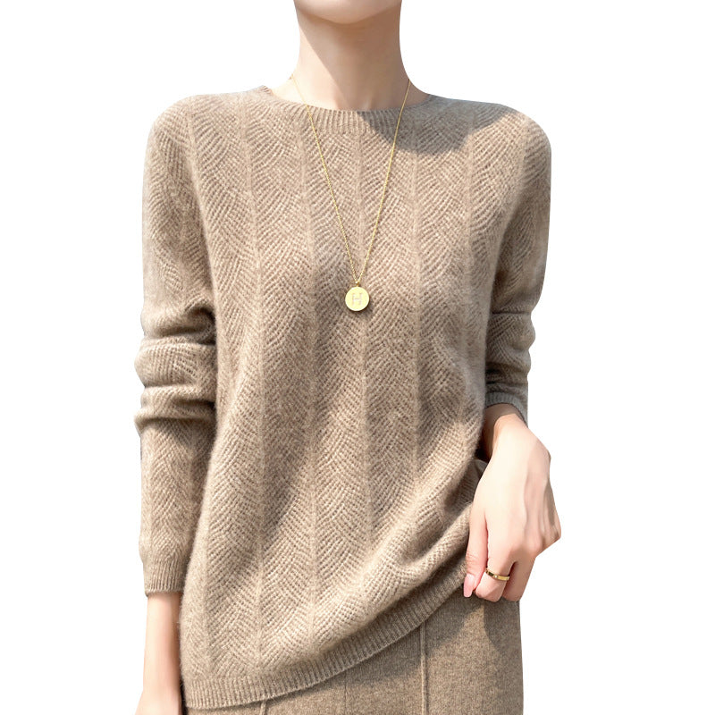 Pure Wool Round Neck Sweater Women's Hollow Top