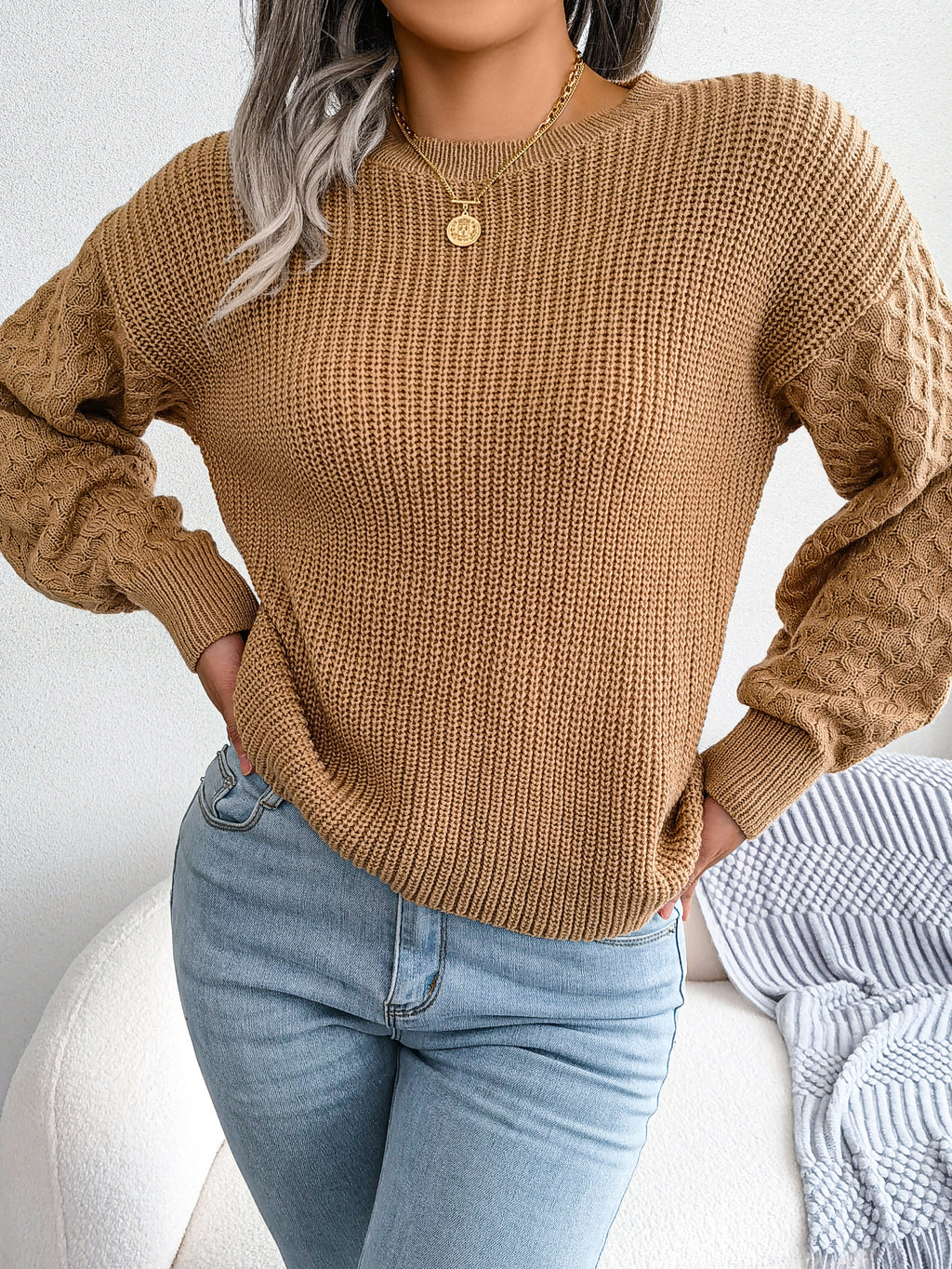 Casual Lantern Sleeve Knitted Sweater