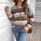 Ins Colorblock Striped Pullover Sweater Fashion Casual Long Sleeve Top Autumn And Winter Women's Clothing