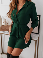 Lapel Long-sleeved Dress With Belt Fashion Elegant Button-down Shirt Dresses For Women