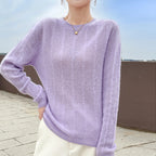 Pure Wool Round Neck Sweater Women's Hollow Top