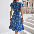 Summer Floral Print Maxi Dress Women Button Up Split Long Flowy Bohemian Beach Party Dresses